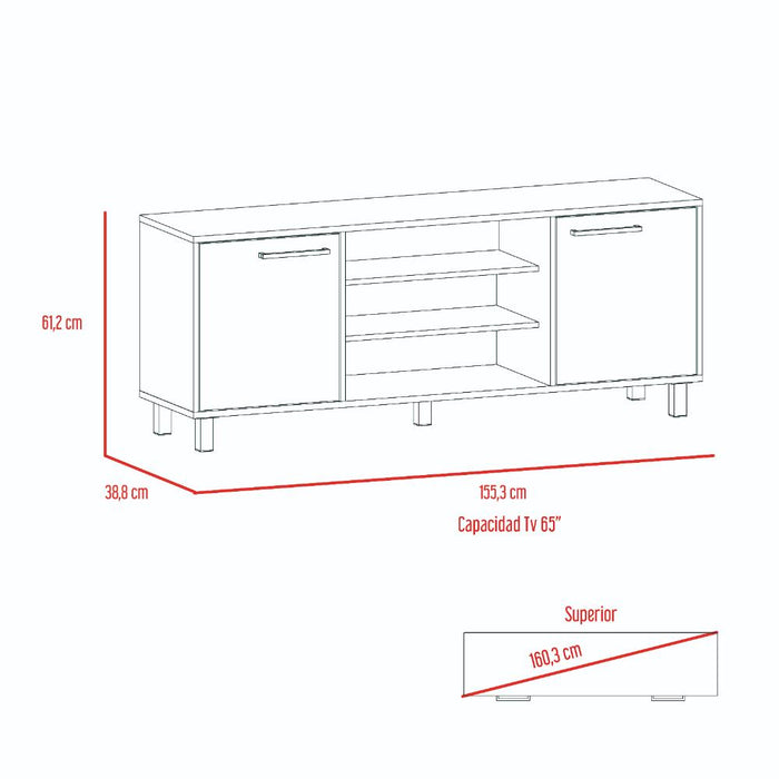 Mesa Para Tv Wesley, Wengue y Fresno Europeo, con Espacio Para Televisor de 65 Pulgadas