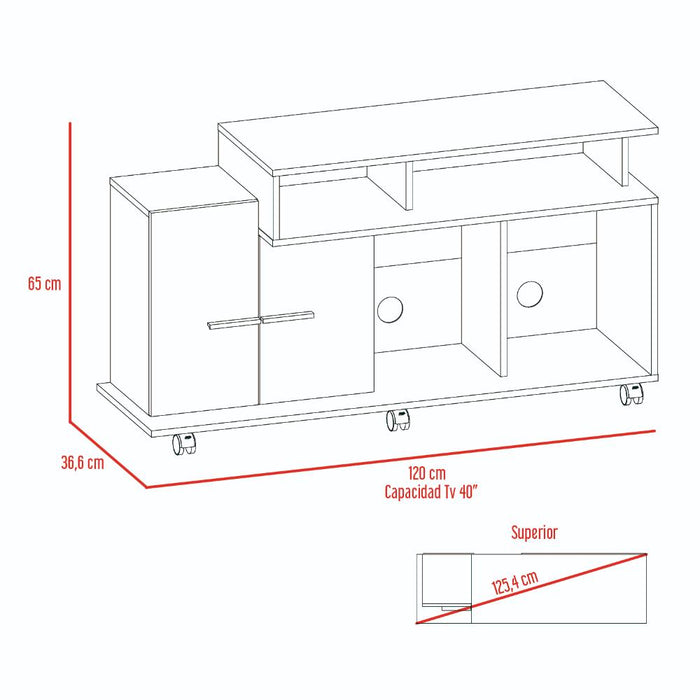 Mesa Para Tv Atena, Fresno Europeo y Blanco Nevado, con Espacio Para Televisor de 44 Pulgadas