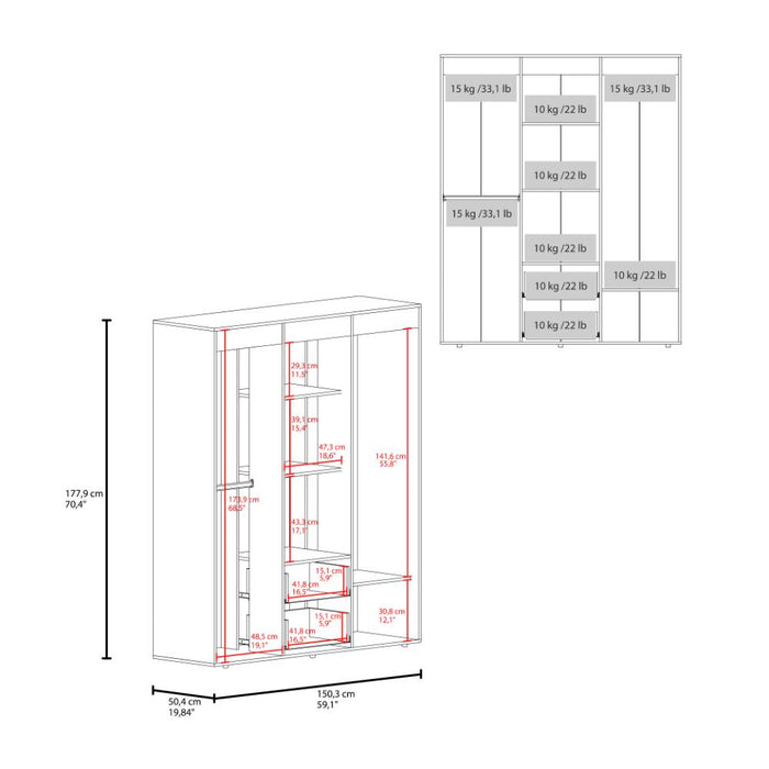 Closet Bariloche Eco, Kronos Fresno, Moderno con Variedad De Entrepaños, cuatro puertas y dos cajones ZF