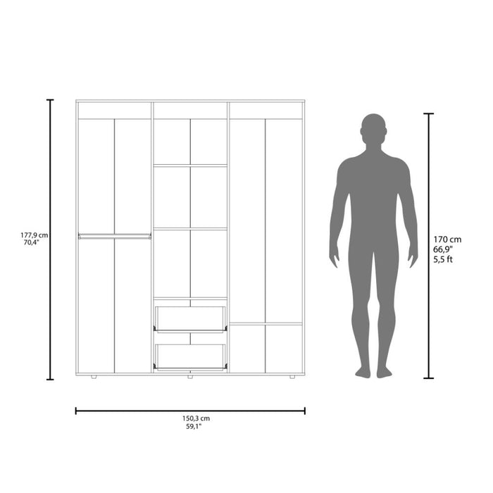 Closet Bariloche Eco, Kronos Fresno, Moderno con Variedad De Entrepaños, cuatro puertas y dos cajones ZF