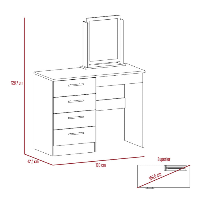Mueble Tocador Wesley, Fresno Europeo y Blanco, Cuatro Cajones Para Ubicar Maquillaje