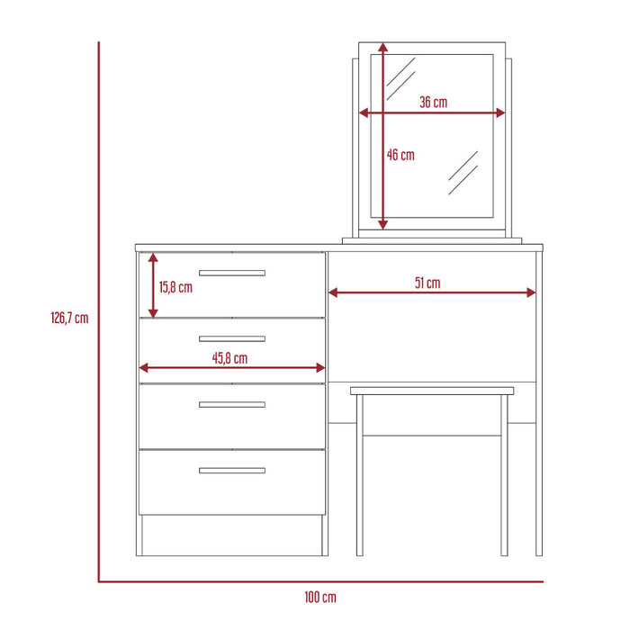 Mueble Tocador Wesley, Fresno Europeo y Blanco, Cuatro Cajones Para Ubicar Maquillaje