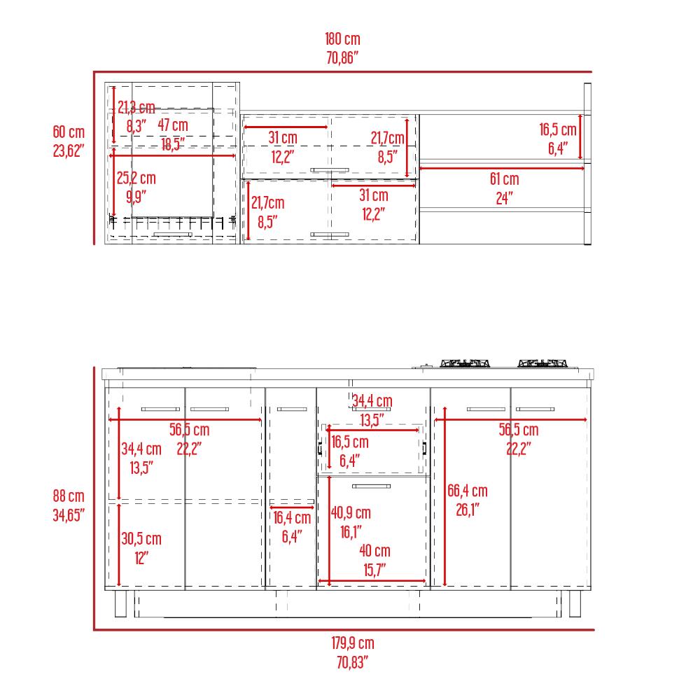 Cocina Integral Zibia, Café Claro y Piedra, Incluye Mesón Izquierdo