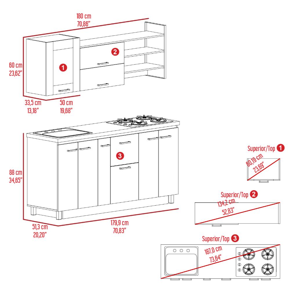 Cocina Integral Zibia, Café Claro y Piedra, Incluye Mesón Izquierdo