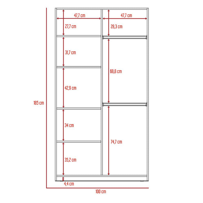 Closet Trade, Cartagena y Blanco con amplio espacio para almacenamiento y dos tubos para colgar ropa
