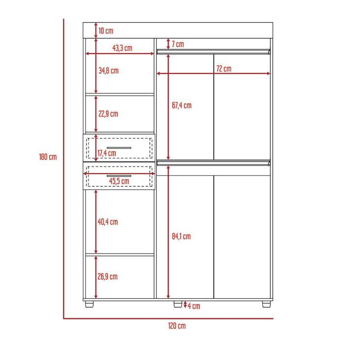 Closet Tulipán, Wengue, con Dos Cajones Amplios y Cuatro Puertas Abatibles
