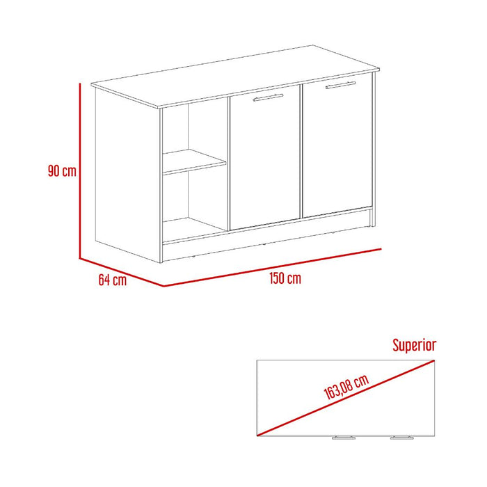 Barra de Cocina Samara, Blanco y Macadamia, con Tres Entrepaños