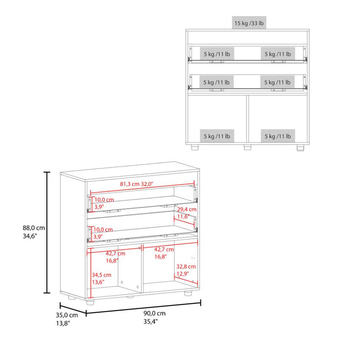 Organizador Belton, Blanco, Con dos cajones y dos puertas abatibles con amplio espacio de almacenamiento ZF