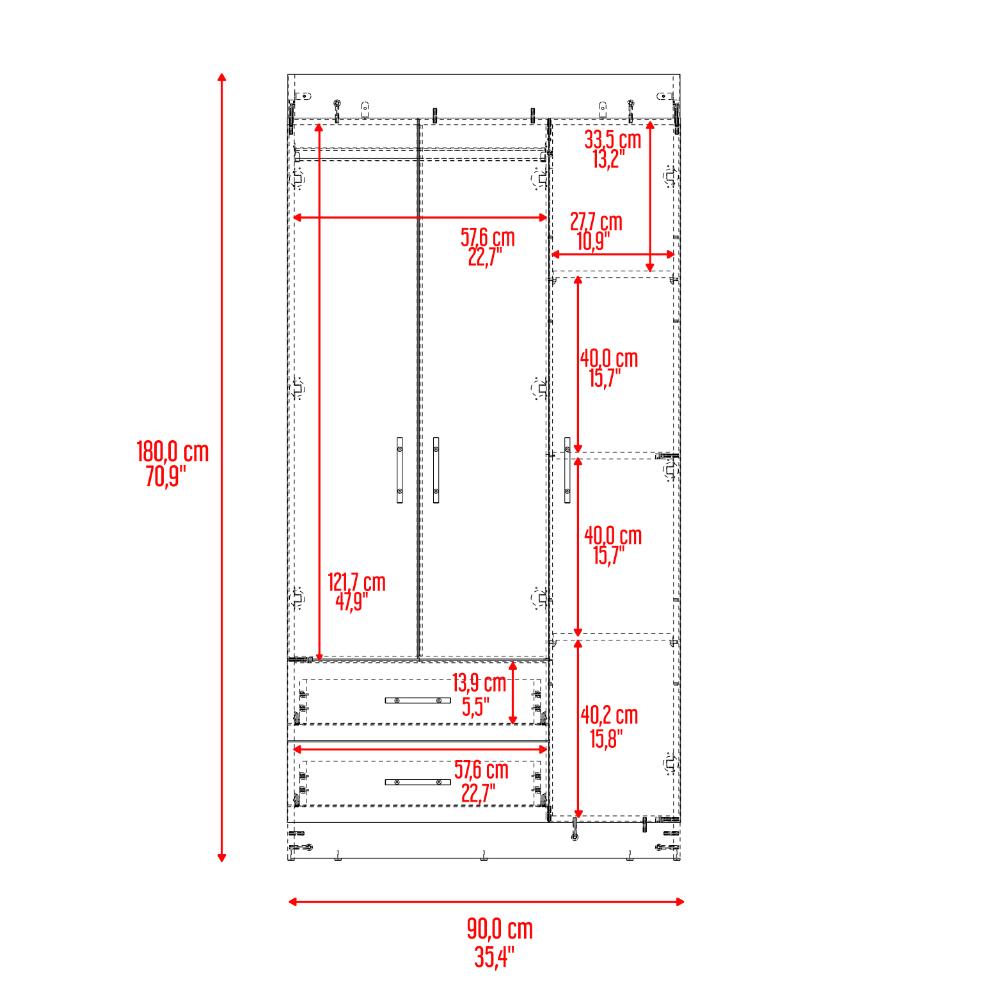 Closet Houston, Fresno Europeo y Wengue, Con Tres Puertas Batientes y Dos Cajones Con Amplio Espacio De Almacenamiento