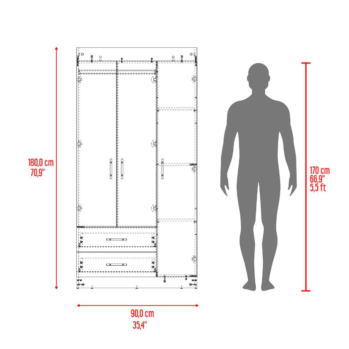 Closet houston, blanco duqueza, con cuatro puertas batientes y dos cajones con amplio espacio ee almacenamiento