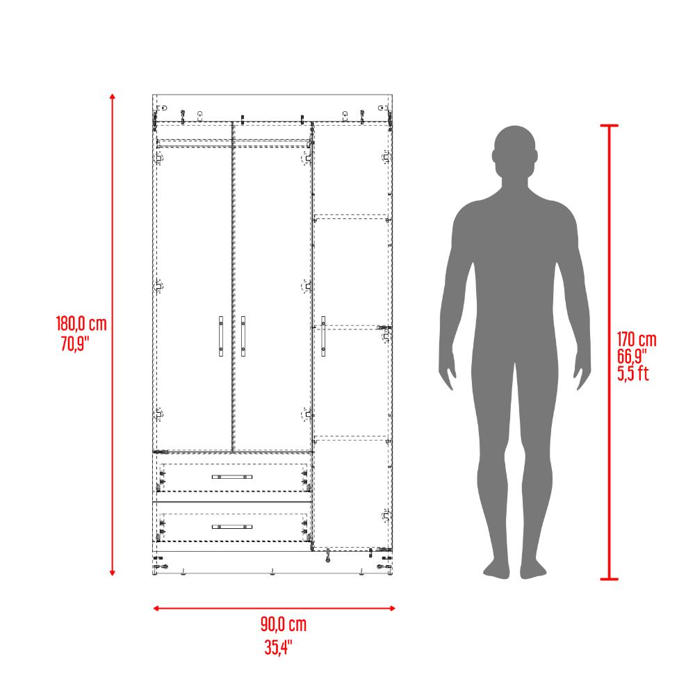 Closet Houston, Fresno Europeo y Wengue, Con Tres Puertas Batientes y Dos Cajones Con Amplio Espacio De Almacenamiento