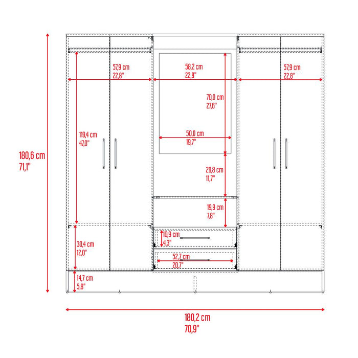Closet Barmine, Fresno Europeo y Wengue, con dos cajones organizadores multiusos