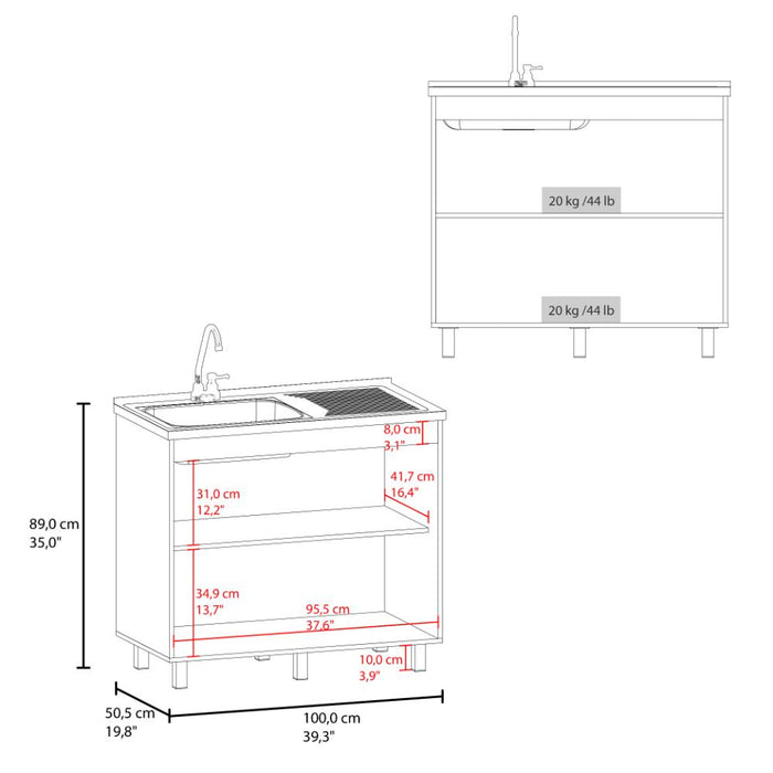 Gabinete Inferior Cantabria, Roble Gris, con dos Puertas Abatibles- Mesón Izquierdo y Grifería ZF