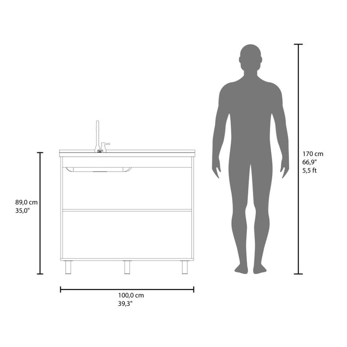 Gabinete Inferior Cantabria, Kronos Wengue, con dos Puertas Abatibles- Mesón Izquierdo y Grifería ZF