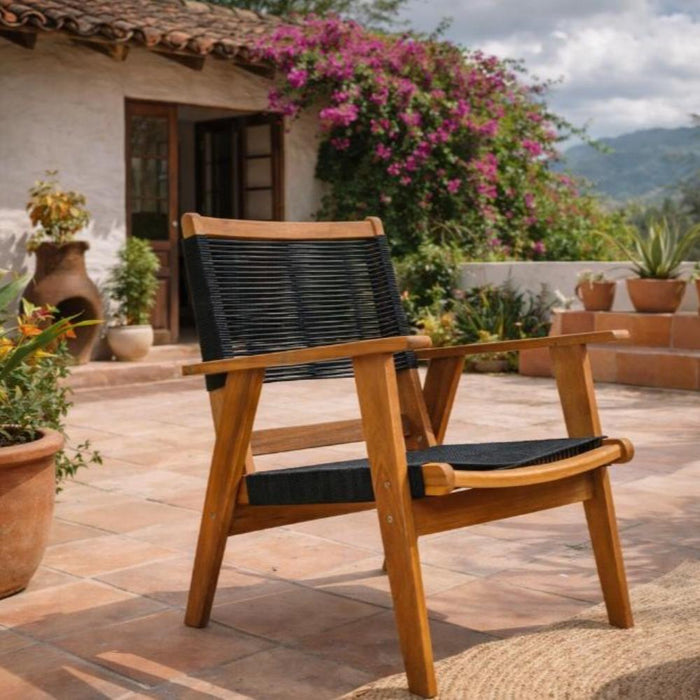 Silla Plegable de Madera para Exterior Lomy, Negro, con Brazos