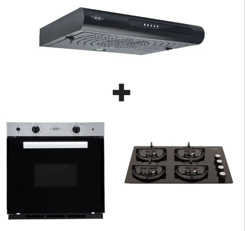 Kit cubierta cristal 60 x 43 Cm + horno 60 Cm + campana 3V marca Haceb