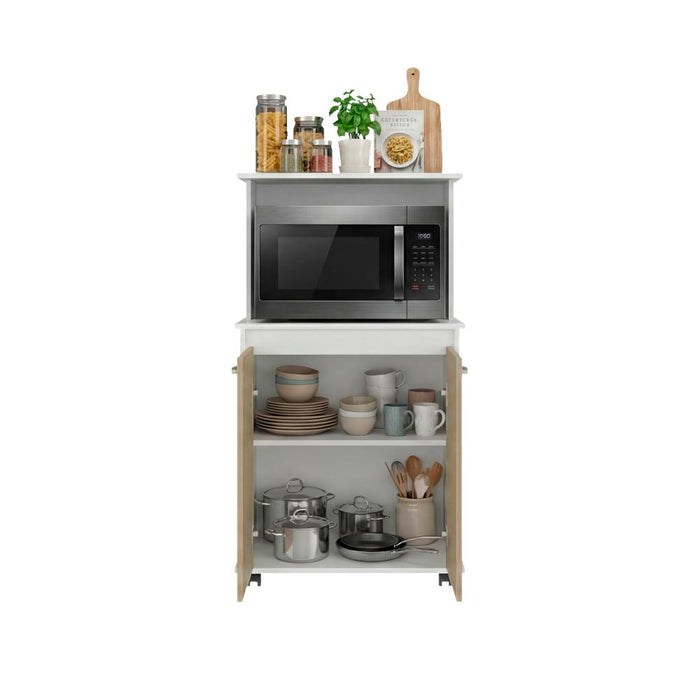 Modúlo Microondas Palma, Blanco y Cartagena, con Dos Puertas Abatibles y Rodachinas Para Su Fácil Desplazamiento