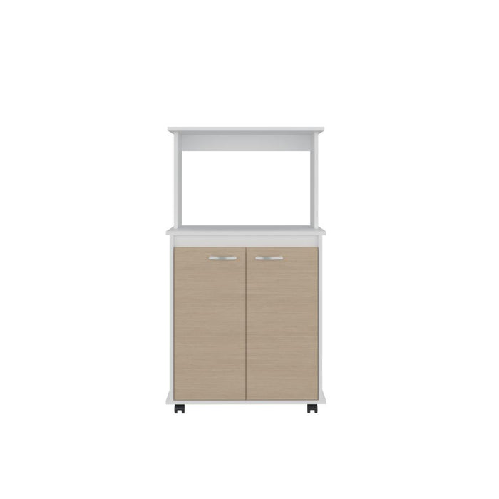 Modúlo Microondas Palma, Blanco y Cartagena, con Dos Puertas Abatibles y Rodachinas Para Su Fácil Desplazamiento