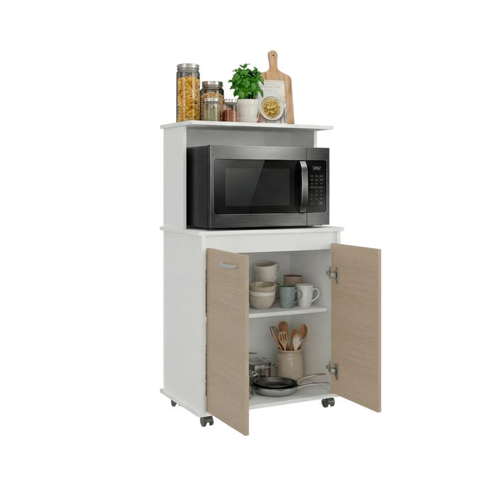 Modúlo Microondas Palma, Blanco y Cartagena, con Dos Puertas Abatibles y Rodachinas Para Su Fácil Desplazamiento