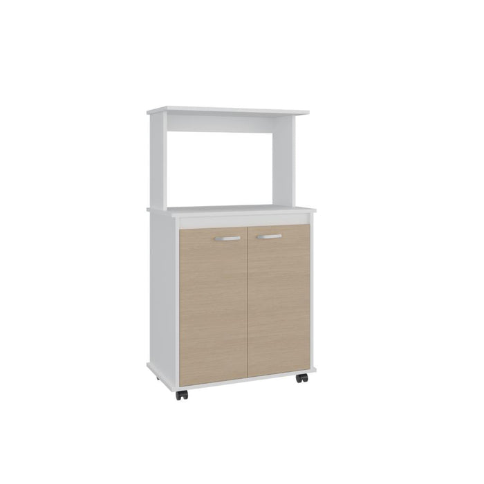 Modúlo Microondas Palma, Blanco y Cartagena, con Dos Puertas Abatibles y Rodachinas Para Su Fácil Desplazamiento