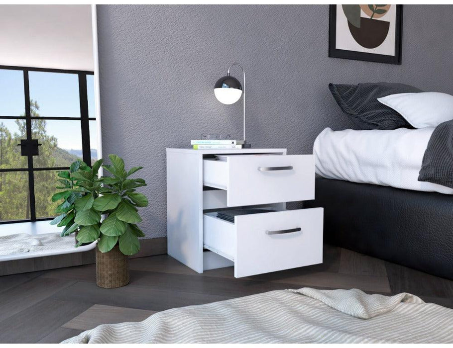 Mesa de Noche Elaxi, Blanco, con Dos Cajones Deslizables X2