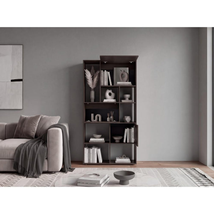 Biblioteca Anya, Nogal, con 7 Compartimentos y 3 Puertas Abatibles ZF