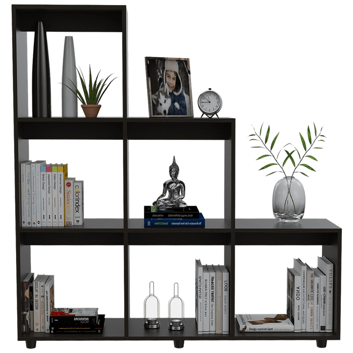 Biblioteca Zamur, Wengue, con Variedad de Espacios Para Libros y Artículos Decorativos