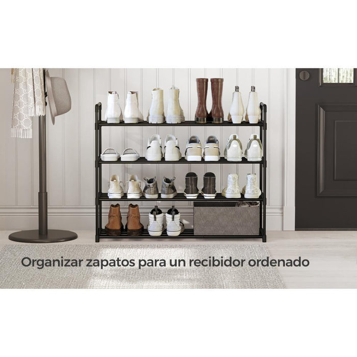 Zapatero Songmics 4 Niveles, Negro, para 24 pares de Zapatos