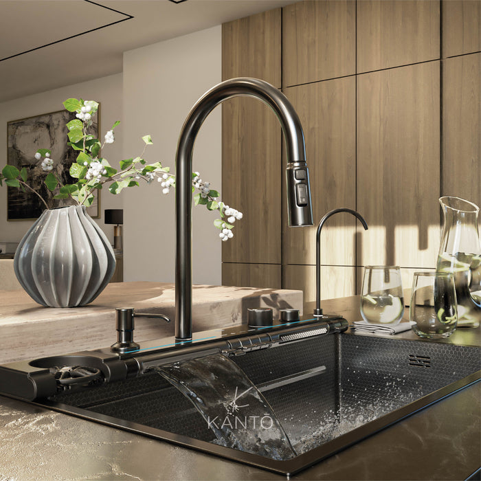 Lavaplatos Kanji de 75*46*22 cm en acero 304 color nano black marca Kanto