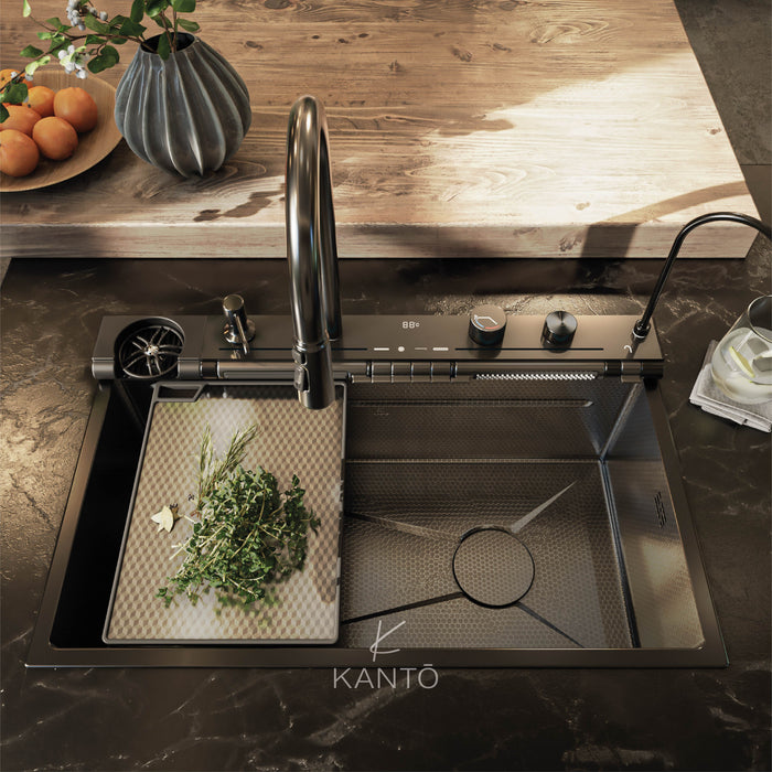 Lavaplatos Kanji de 75*46*22 cm en acero 304 color nano black marca Kanto