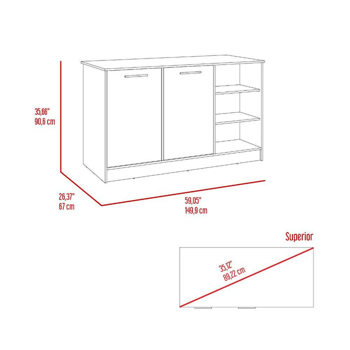 Barra de Cocina Lugano, Blanco Nevado y Nogal, con Dos Puertas Abatibles  ZF