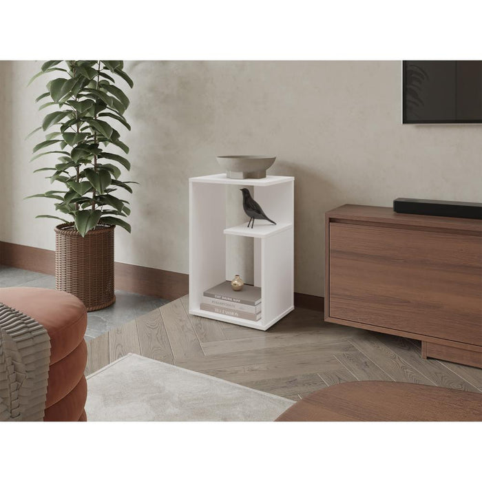 Mesa Auxiliar Evert, Blanco Duqueza Y Blanco Kronos, con diseño moderno y espacio para ubicar objetos