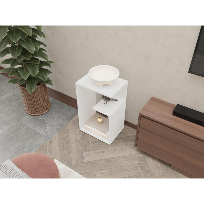 Mesa Auxiliar Evert, Blanco Duqueza Y Blanco Kronos, con diseño moderno y espacio para ubicar objetos