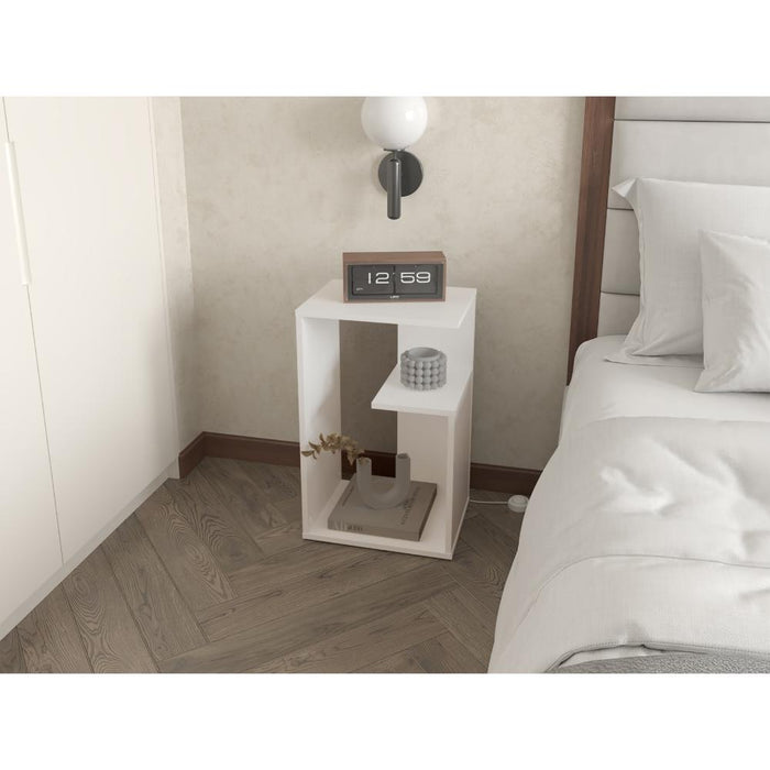 Mesa Auxiliar Evert, Blanco Duqueza Y Blanco Kronos, con diseño moderno y espacio para ubicar objetos