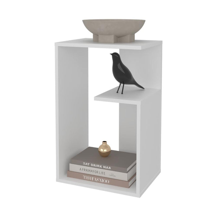 Mesa Auxiliar Evert, Blanco Duqueza Y Blanco Kronos, con diseño moderno y espacio para ubicar objetos