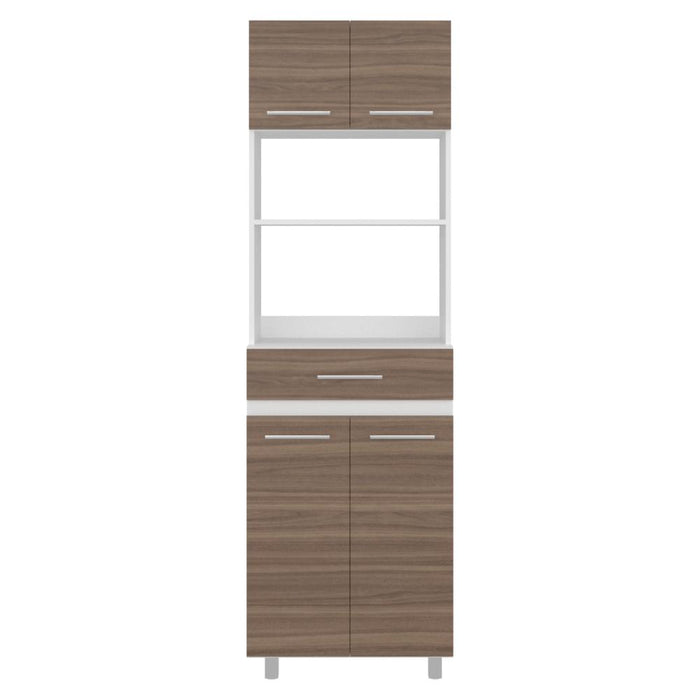 Módulo Microondas Prada 2, Avellana y Blanco, con Rodachinas y Variedad de Entrepaños