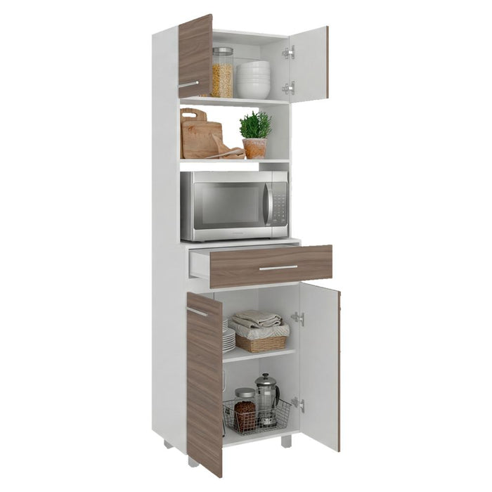 Módulo Microondas Prada 2, Avellana y Blanco, con Rodachinas y Variedad de Entrepaños