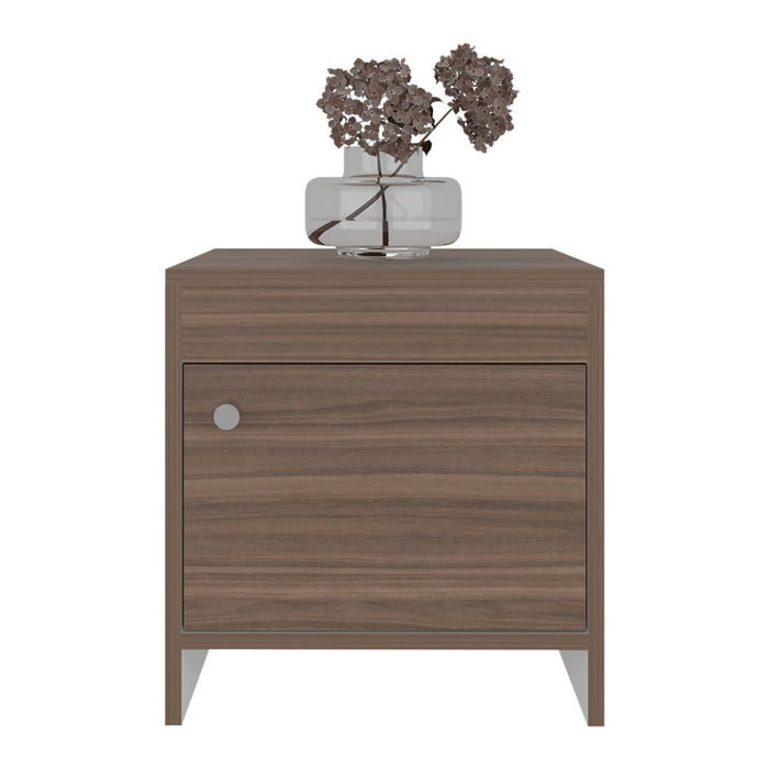 Mesa de Noche Tutto, Avellana y Blanco, con Cajón Para Guardar Objetos Ideal Para Espacios Reducidos