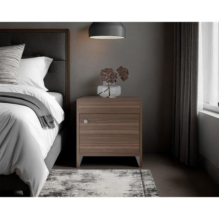 Mesa de Noche Tutto, Avellana y Blanco, con Cajón Para Guardar Objetos Ideal Para Espacios Reducidos