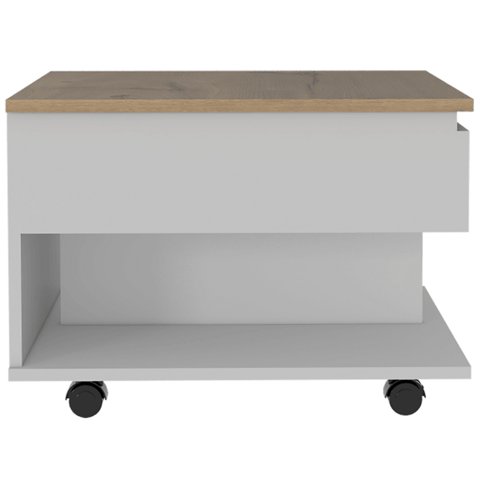 Mesa de Centro Salento, Blanco y Café Claro, con Espacio Extensible y Rodachinas de Freno ZF