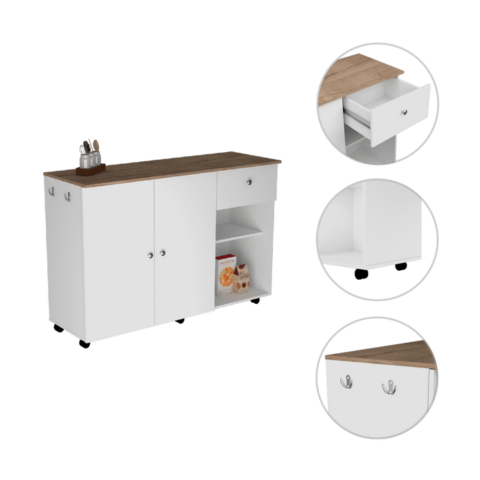 Barra de Cocina Victory, Blanco y Café Claro, con Rodachines    ZF