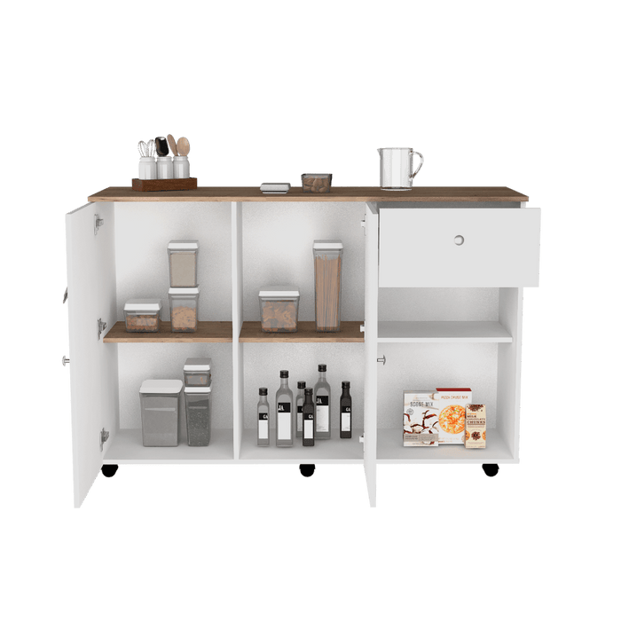 Barra de Cocina Victory, Blanco y Café Claro, con Rodachines    ZF