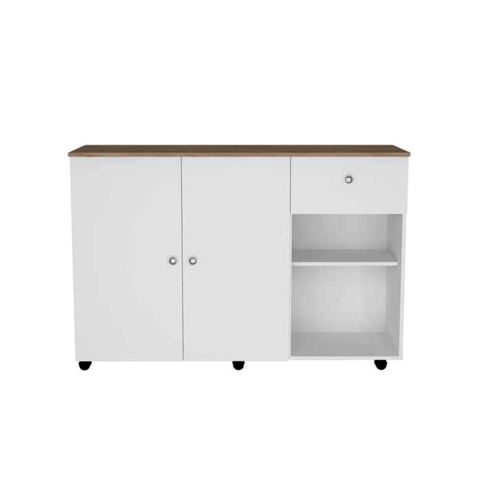 Barra de Cocina Victory, Blanco y Café Claro, con Rodachines    ZF