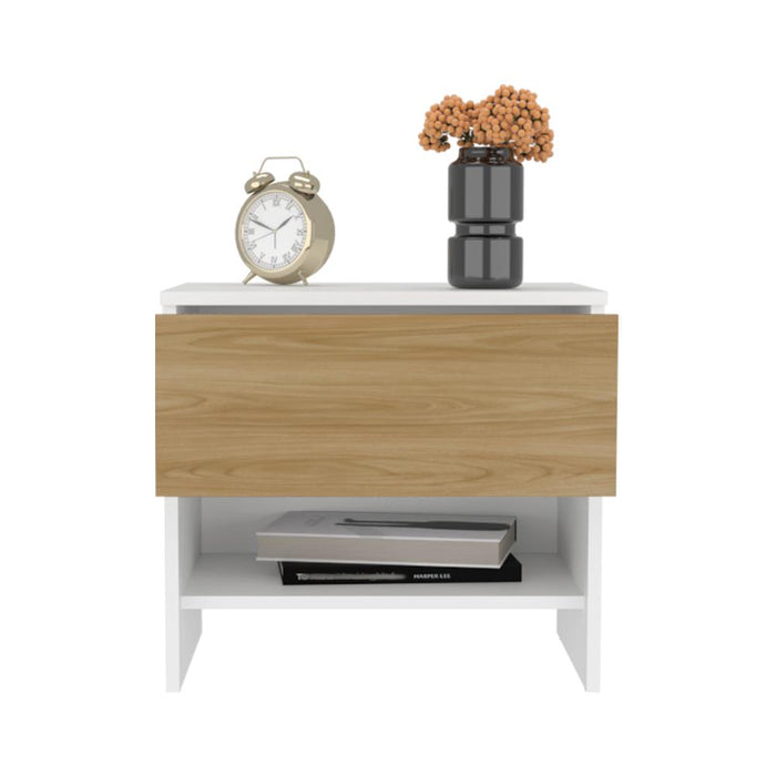 Mesa de Noche Light, Fresno Europeo y Blanco, con superficie para objetos decorativos