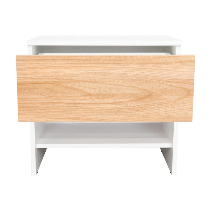 Mesa de Noche Light, Fresno Europeo y Blanco, con superficie para objetos decorativos
