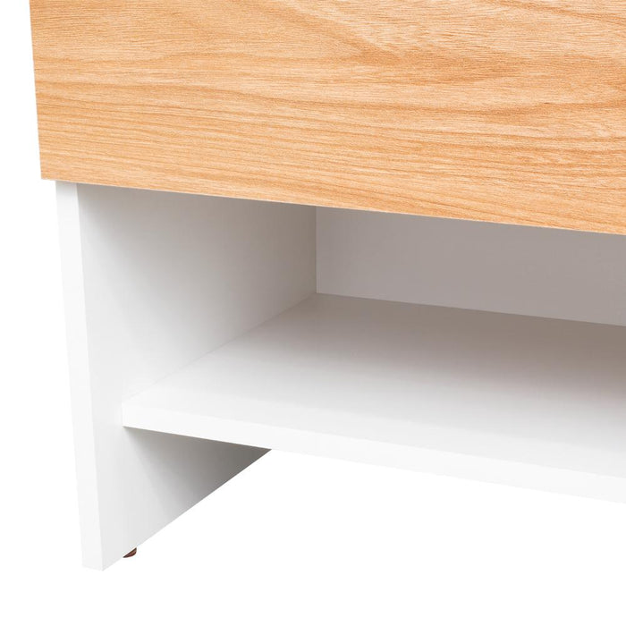 Mesa de Noche Light, Fresno Europeo y Blanco, con superficie para objetos decorativos