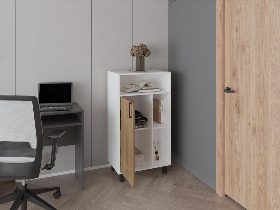 Archivador Bryce, Blanco Duqueza y Fresno Europeo, con una puerta abatible