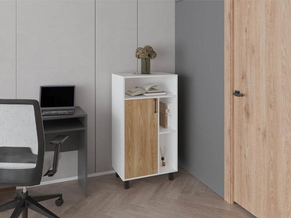 Archivador Bryce, Blanco Duqueza y Fresno Europeo, con una puerta abatible