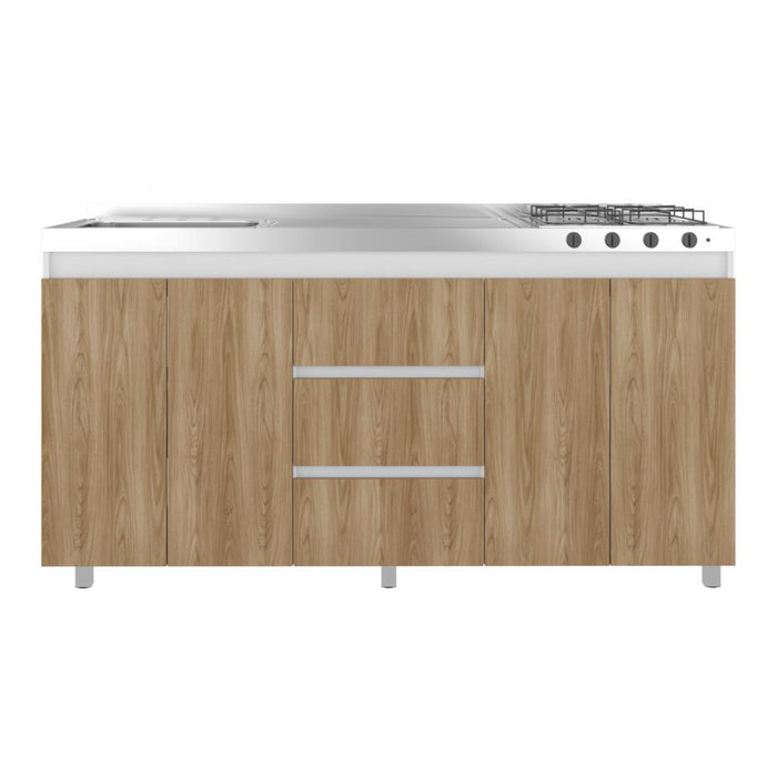 Gabinete Inferior Boreal, Blanco Duqueza y Fresno Europeo, Incluye Meson Haceb Izquierdo con Quemadores