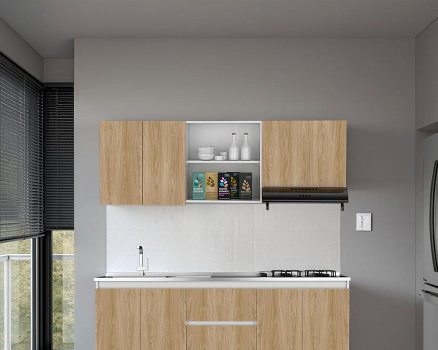 Gabinete Superior Boreal, Blanco Duqueza y Fresno Europeo, Incluye locero y platero